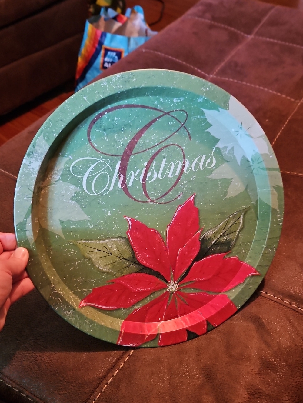 Christmas Poinsettia Decorative Holiday Serving Tray - Green & Red